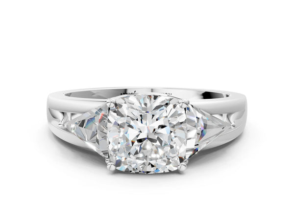 Platinum Cushion Cut Trillion Three Stone Engagement Ring Setting