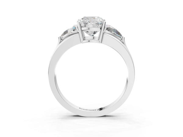 Platinum Cushion Cut Trillion Three Stone Engagement Ring Setting