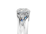 Platinum Three-Stone Cushion Cut Cut Diamond Ring with Trillion Side Stones on a Split Shank Band_18