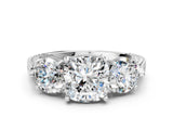Platinum Three-Stone Cushion Cut Cut Milgrain Band Prong Setting Ring_31