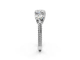 Platinum Three-Stone Cushion Cut Cut Milgrain Band Prong Setting Ring_33