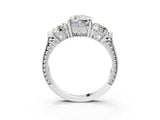 Platinum Three-Stone Cushion Cut Cut Milgrain Band Prong Setting Ring_34