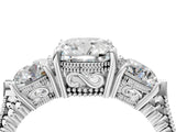 Platinum Three-Stone Cushion Cut Cut Milgrain Band Prong Setting Ring_35