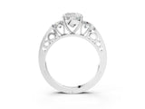 Platinum Three-Stone Cushion Cut Diamond Cathedral Engagement Ring with Prong Setting_9