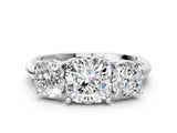 Platinum Three-Stone Cushion Cut Diamond Engagement Ring with Prong Setting on a White Gold Band_30
