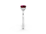 Platinum Three-Stone Cushion Cut Garnet Ring with Pear  Side Stones in Four-Prong Setting_56