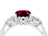 Platinum Three-Stone Cushion Cut Garnet Ring with Pear  Side Stones in Four-Prong Setting_58