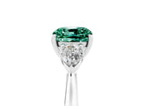 Platinum Three-Stone Cushion Cut Green Sapphire Ring with Pear  Side Stones in Four-Prong Setting_65