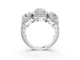 Platinum Three-Stone Cushion Cut Halo Diamond Milgrain Band with Four-Prong Setting_10