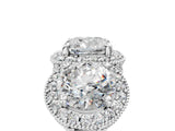 Platinum Three-Stone Cushion Cut Halo Diamond Milgrain Band with Four-Prong Setting_12