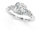 Platinum Three-Stone Cushion Cut Moissanite Ring with Pear  Side Stones in Four-Prong Setting_55