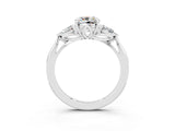 Platinum Three-Stone Cushion Cut Moissanite Ring with Pear  Side Stones in Four-Prong Setting_57