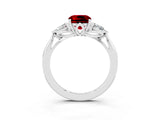 Platinum Three-Stone Cushion Cut Ruby Ring with Pear  Side Stones in Four-Prong Setting_57