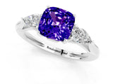 Platinum Three-Stone Cushion Cut Tanzanite Ring with Pear  Side Stones in Four-Prong Setting_55