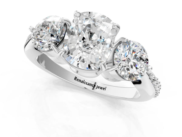 Platinum Cushion Cut Three Stone Engagement Ring Setting with Tapered Pave Band