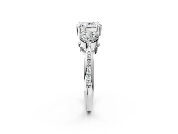 Platinum Cushion Cut Three Stone Engagement Ring Setting with Tapered Pave Band