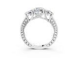 Platinum Three-Stone Cushion Diamond Milgrain Pave Band with Prong Setting 3