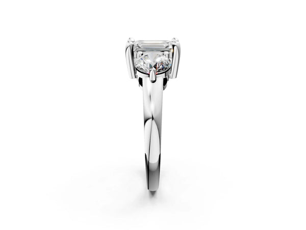 Platinum Emerald Cut Three Stone Engagement Ring Setting with Open Prong Baskets