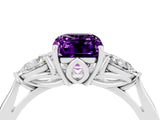 Platinum Three-Stone Emerald Cut Amethyst Ring with Pear  Side Stones in Four-Prong Setting_58