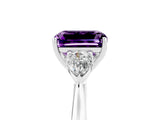 Platinum Three-Stone Emerald Cut Amethyst Ring with Pear  Side Stones in Four-Prong Setting_59