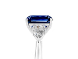 Platinum Three-Stone Emerald Cut Blue Sapphire Ring with Pear  Side Stones in Four-Prong Setting_59