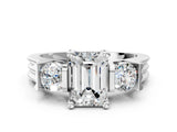 Platinum Three-Stone Emerald Cut Cut Classic Band Prong Setting Ring_7