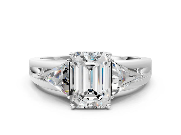 Platinum Emerald Cut Trillion Three Stone Engagement Ring Setting