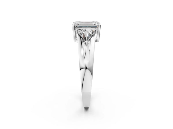 Platinum Emerald Cut Trillion Three Stone Engagement Ring Setting
