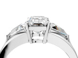 Platinum Three-Stone Emerald Cut Cut Diamond Ring with Trillion Side Stones on a Split Shank Band_17