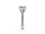 Platinum Three-Stone Emerald Cut Cut Milgrain Band Prong Setting Ring_15