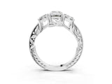 Platinum Three-Stone Emerald Cut Cut Milgrain Pavé Engagement Ring_22