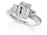 Platinum Three-Stone Emerald Cut Diamond Cathedral Engagement Ring with Prong Setting_15