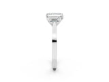 Platinum Three-Stone Emerald Cut Diamond Cathedral Engagement Ring with Prong Setting_16