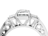 Platinum Three-Stone Emerald Cut Diamond Cathedral Engagement Ring with Prong Setting_18