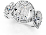 Platinum Three-Stone Emerald Cut Diamond Wave Pave Band with Prong Setting_26
