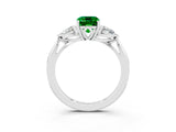 Platinum Three-Stone Emerald Cut Emerald Ring with Pear  Side Stones in Four-Prong Setting_57