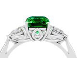 Platinum Three-Stone Emerald Cut Emerald Ring with Pear  Side Stones in Four-Prong Setting_58