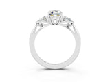 Platinum Three-Stone Emerald Cut Moissanite Ring with Pear  Side Stones in Four-Prong Setting_57