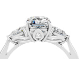 Platinum Three-Stone Emerald Cut Moissanite Ring with Pear  Side Stones in Four-Prong Setting_58