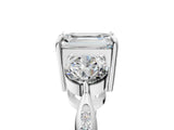 Platinum Three-Stone Emerald Diamond Channel Set Engagement Ring with Prong Setting_8