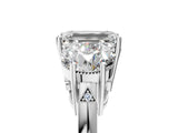 Platinum Three-Stone Emerald Diamond Engagement Ring with Prong Setting on a Classic Band_8