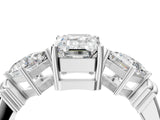Platinum Three-Stone Emerald and Princess Cut Diamond Ring with Channel Band and Four-Prong Setting_20