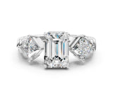 Platinum Three-Stone Emerald and Princess Cut Diamond Ring with Channel Band and Four-Prong Setting_40