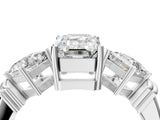 Platinum Three-Stone Emerald and Princess Cut Diamond Ring with Channel Band and Four-Prong Setting_44