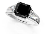 Platinum Three-Stone Fancy Black Asscher Cut Cut Diamond Ring with Trillion Side Stones on a Split Shank Band_7