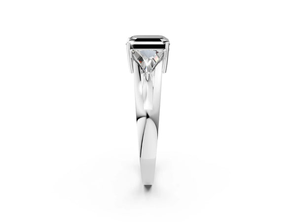Platinum Asscher Cut Trillion Three Stone Engagement Ring Setting for Black Center