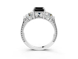 Platinum Three-Stone Fancy Black Asscher Cut Cut Milgrain Band Prong Setting Ring_21
