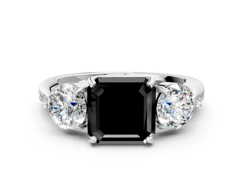 Platinum Three-Stone Fancy Black Asscher Cut Diamond Channel Set Engagement Ring with Prong Setting_24