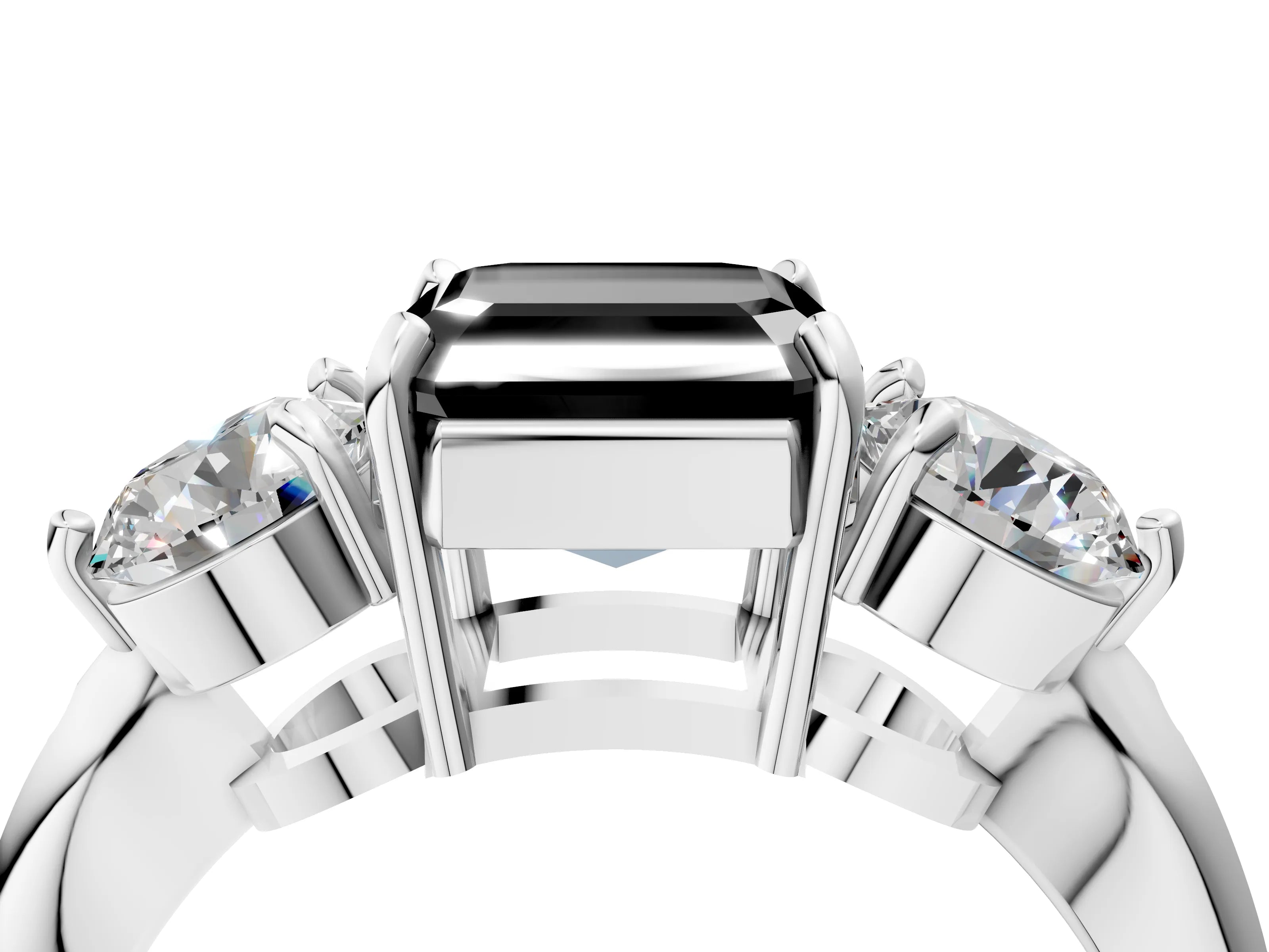 Platinum Three-Stone Fancy Black Asscher Cut Diamond Channel Set Engagement Ring with Prong Setting_28
