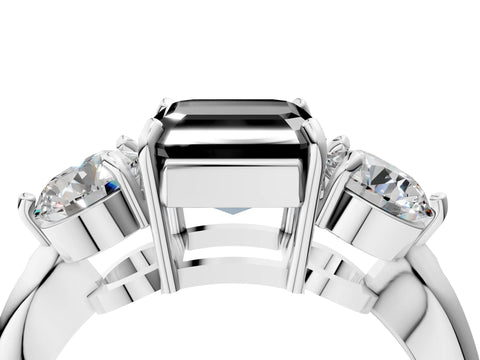 Platinum Three-Stone Fancy Black Asscher Cut Diamond Channel Set Engagement Ring with Prong Setting_28